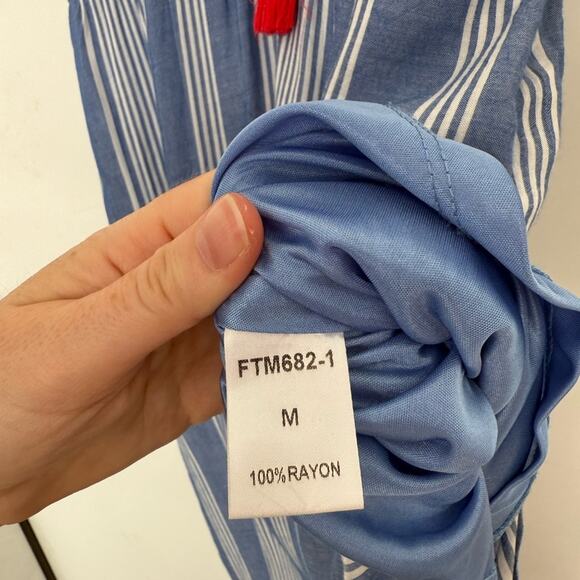 Thml Bohemian Embroidered Blue Striped Maxi Dress - Picture 5 of 6